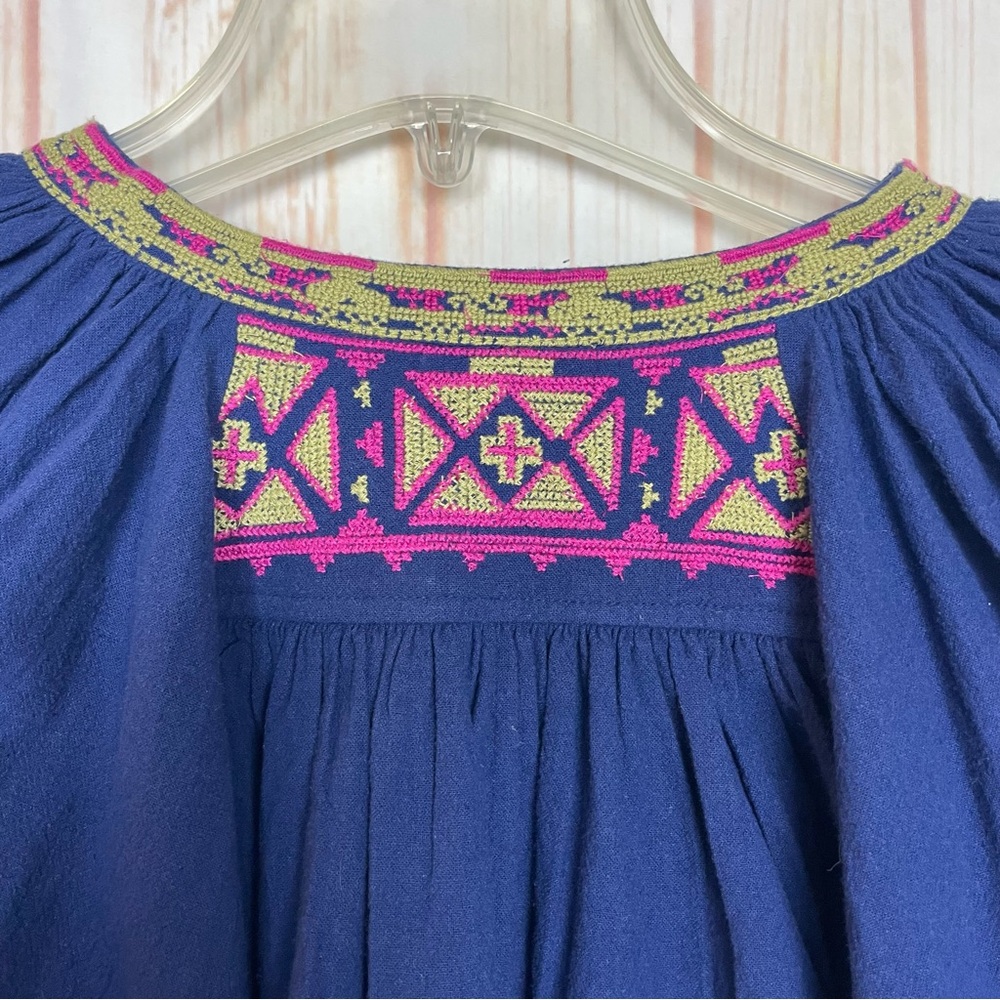 Free People Navy and Pink Embroidered Cropped Blouse (S/M) - Picture 8 of 11
